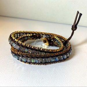 Mantra Gold and Glass Gems Wrap Bracelet